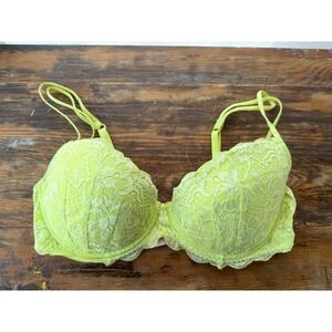 PINK Victoria's Secret Wear Everywhere Push Up Bra Neon‎ Yellow Lace 36D